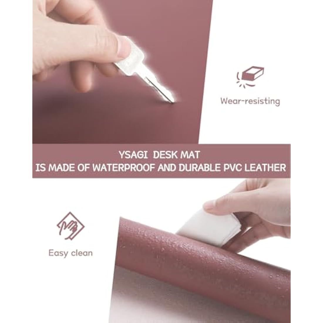 YSAGi Non-Slip Desk Pad, Waterproof PVC Leather Desk Table Protector, Ultra Thin Large Mouse Pad, Easy Clean Laptop Desk Writing Mat for Office Work/Home/Decor (90 x 43 cm, Dark Pink)