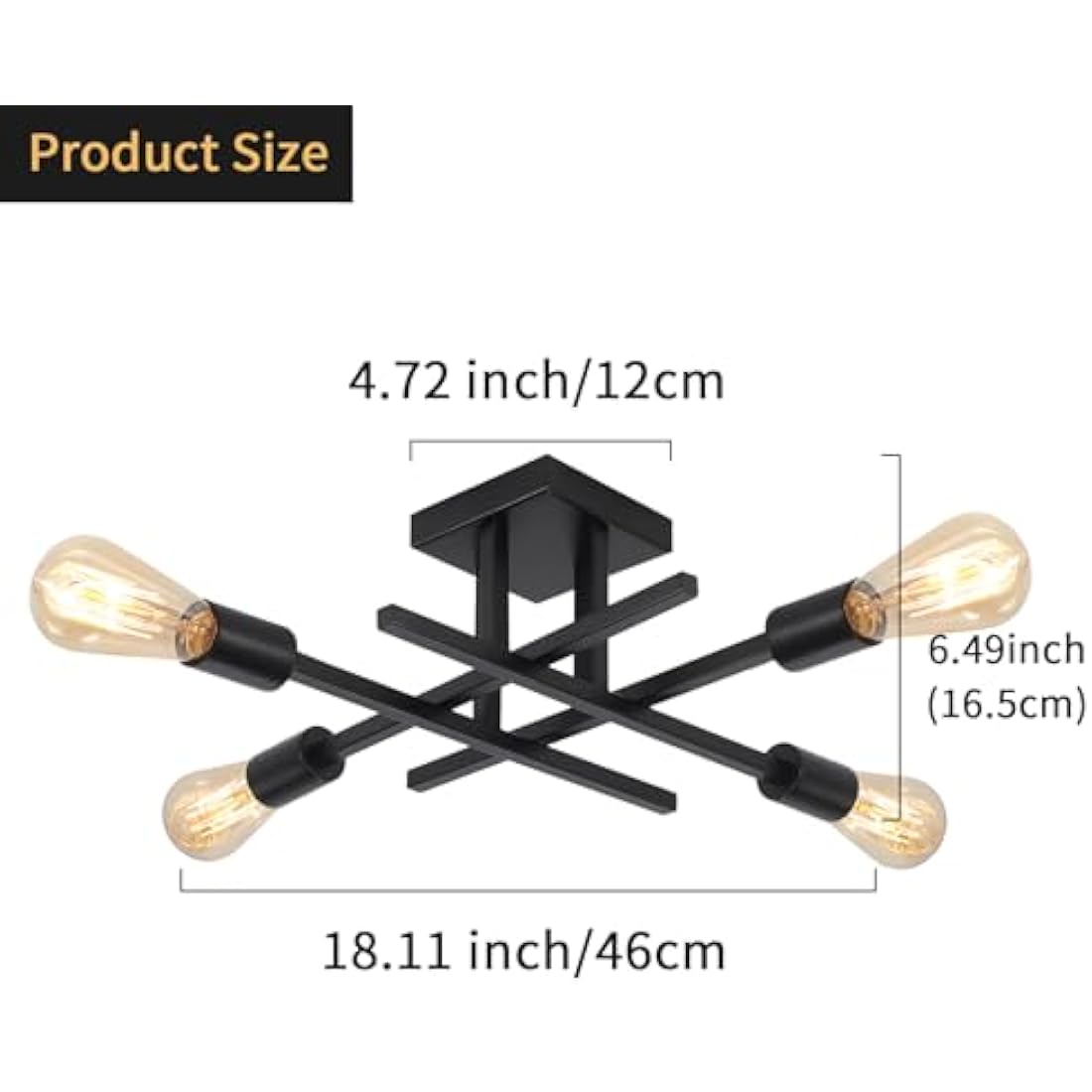QAREHL Sputnik Ceiling Light, 4 Lights Black Ceiling Lights Living Room Modern Sputnik Chandelier for Bedroom, Dining Room, Kitchen, Hallway, Office, E27 Socket