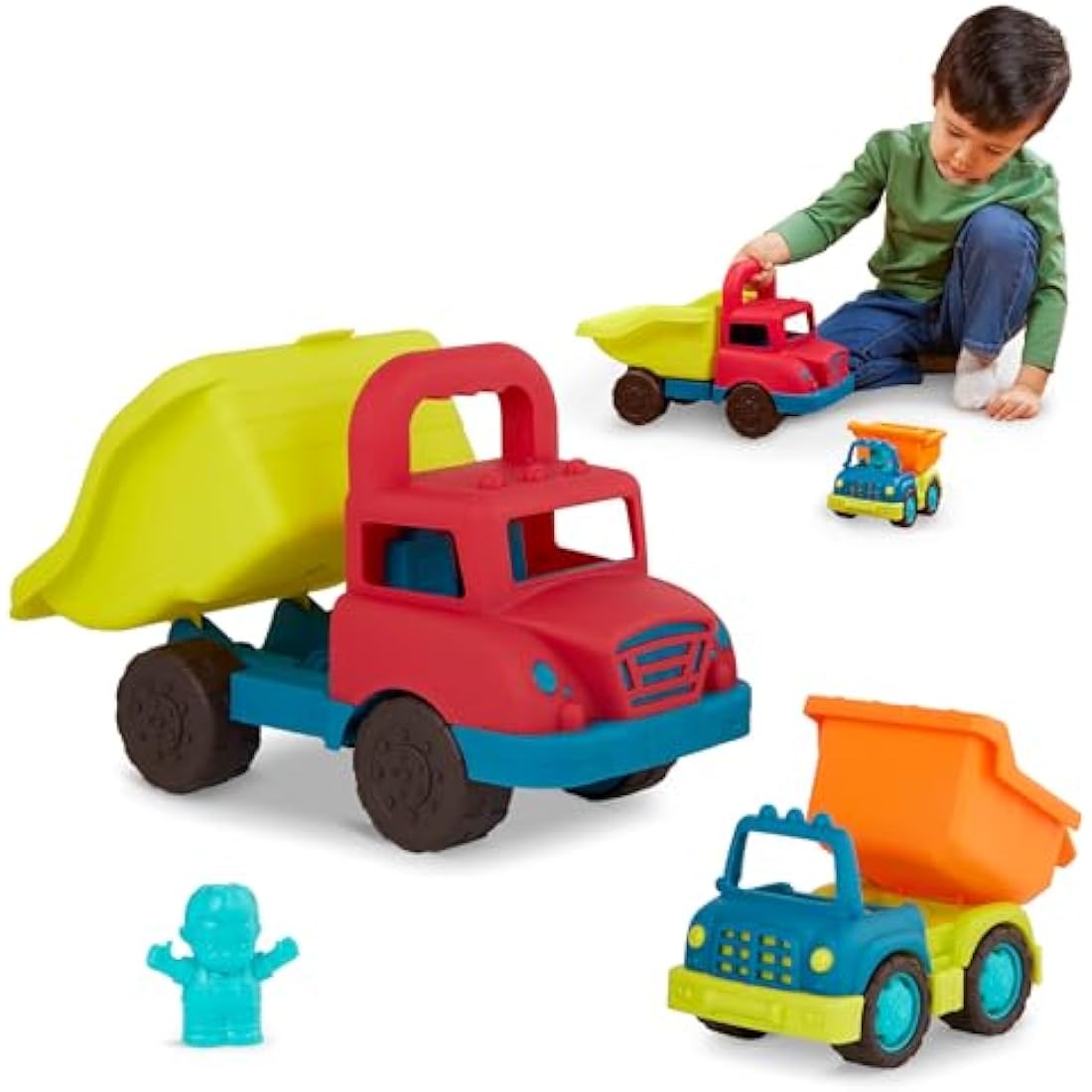 B. toys – Grab-n-Go Truck Set – 2 Trucks, Big & Mini Dump Trucks for Toddlers, Construction Vehicle Toys for Kids 1+ Years