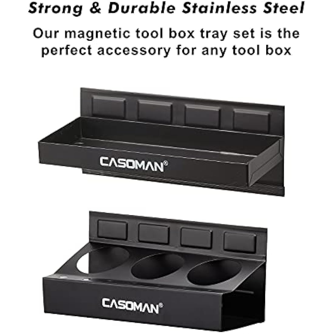 CASOMAN Magnetic Toolbox Shelf, Tray, Paper Towel Holder, 4-Piece Set, Black, Variety of Use, Durable, Magnets any metal surface