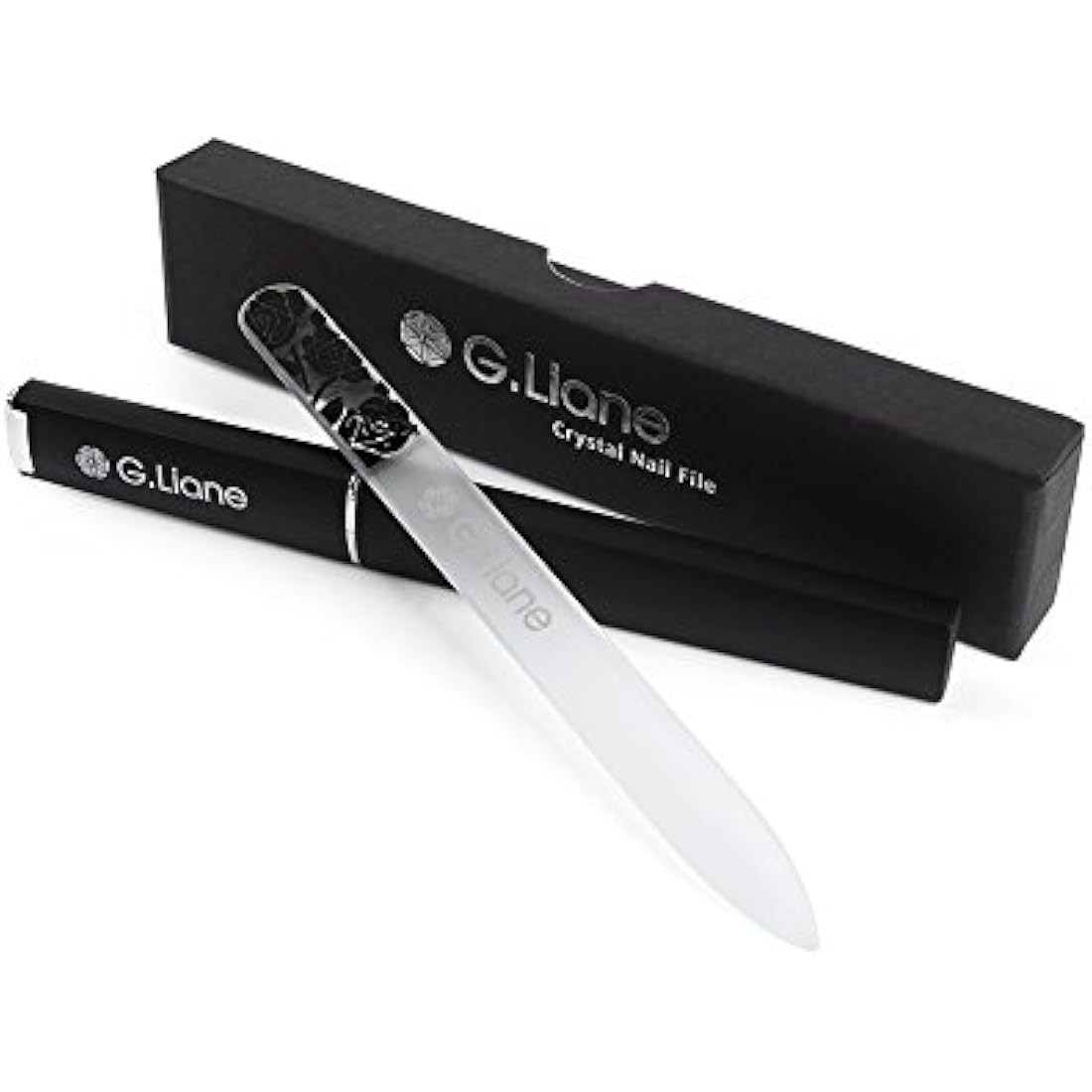 G.Liane Crystal Glass Nail File Professional Double Sided Etched Crystal Nail Files Set for Nail Art & Nail Care Alternative to Metal Nail Files Emery Boards & Buffer (Rose Black)