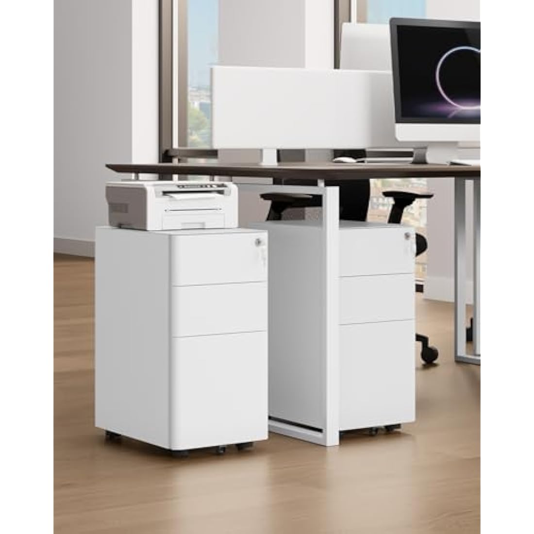 YITAHOME File Cabinet Metal with 3 Lockable Drawers, Mobile Filing Cabinet for Home Office, Under Desk File Office Drawers for Letter/Legal/A4, Fully Assembled, White, 30 x 46 x 59cm
