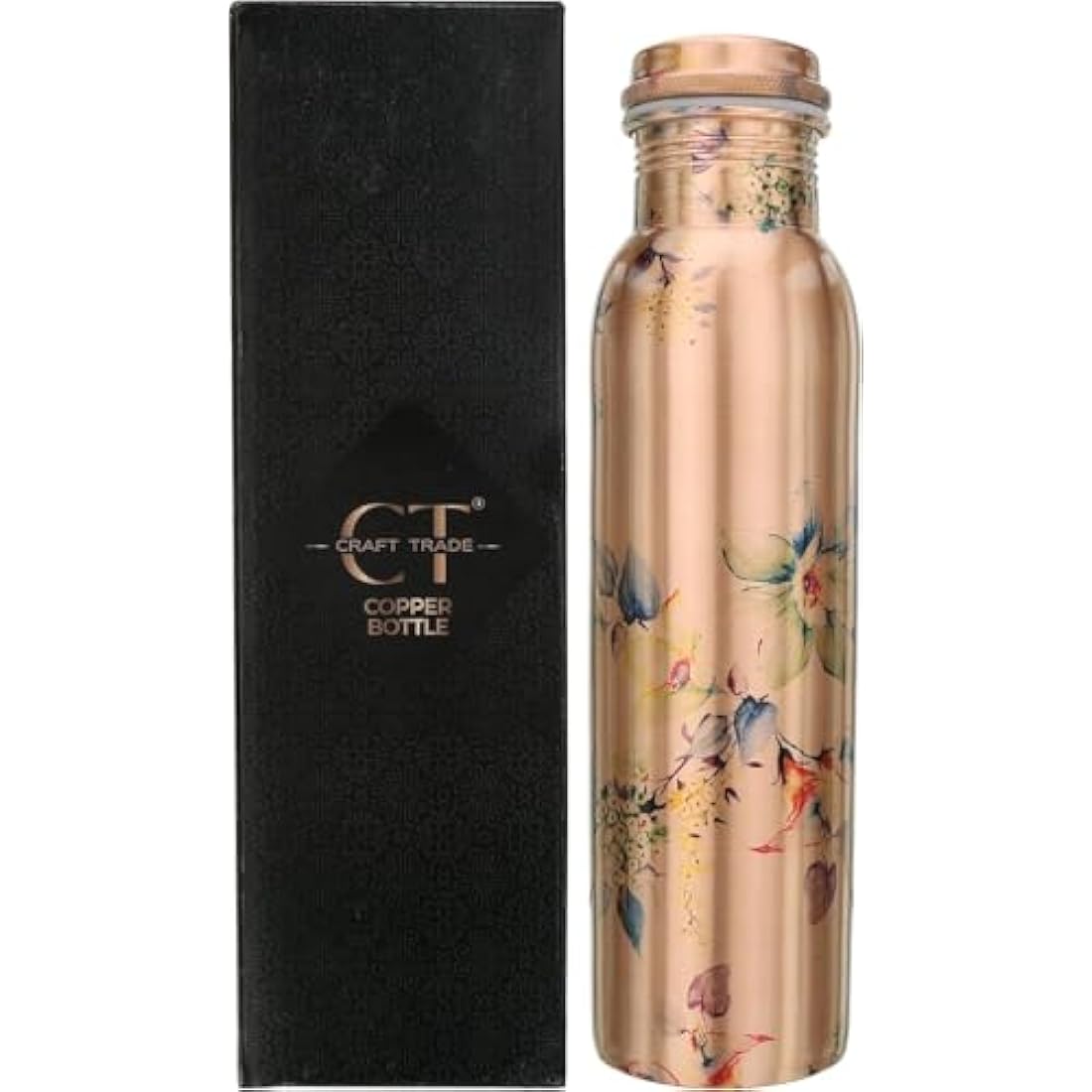 Craft Trade Printed Copper Bottle with Lid and Carry Bag for Drinking Water BPA Free Leak Proof Boosts Immunity, Supports Digestive & Liver Health 34oz - 1 Litre