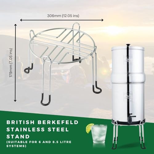 British Berkefeld Gravity System Stand | Stainless Steel Water Filter Stand for 8.5L Gravity Systems | Anti-Slip Rubber Feet | Support Stand | 25Lx25Wx18H
