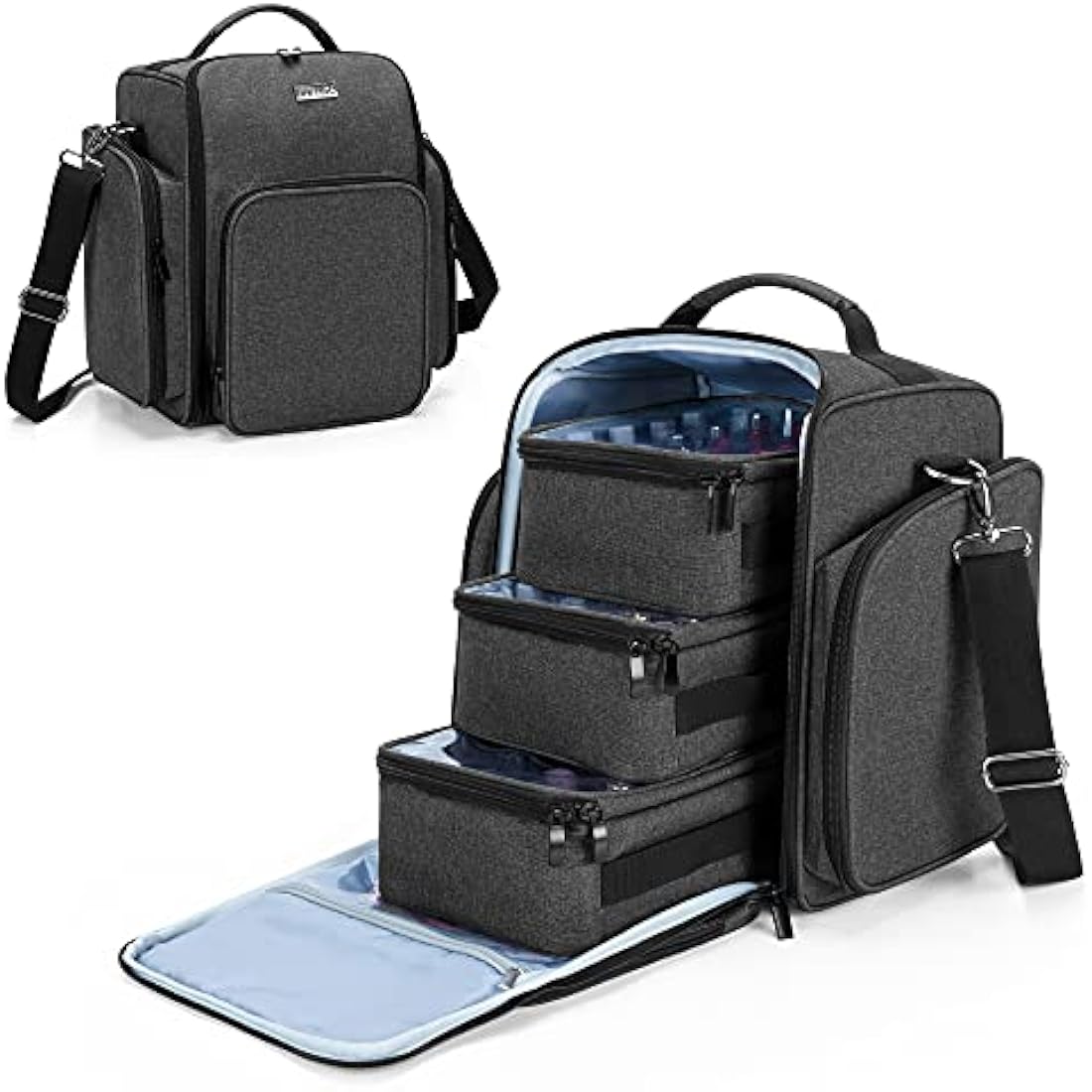 BAFASO Nail Polish Organiser Holds 72 Bottles (15ml - 0.5 fl.oz), Large Nail Polish Case with 3 Removable Pouches and Multiple Storage Sections (Bag Only), Black (Patented)
