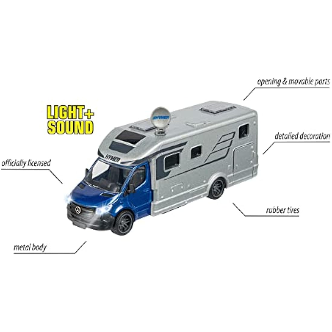 Majorette Grand Series City Hymer B-Class 780T Camper Die-Cast Toy - Larger 1:43 Scale Model - Batteries Included