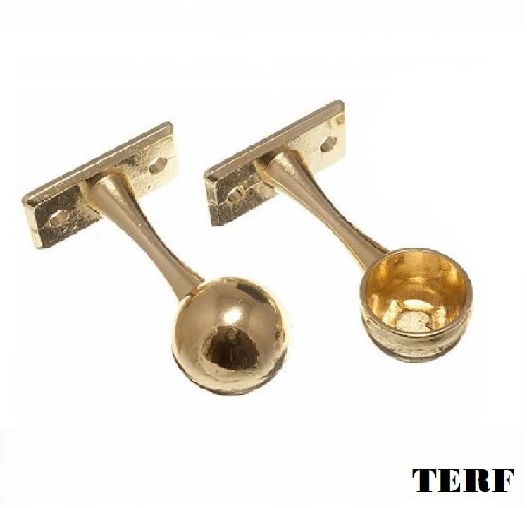 TERF® Polished Brass Curtain Pole End Bracket 25mm Curtain Rail Ceiling and Wall Mount Rod Holder Wardrobe Shower Curtain Closet Lever Rail Pole End