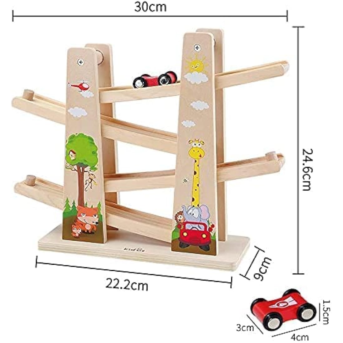 Wooden Car Ramp Toy Zig Zag Cars Slide|Toddler Toys Wooden Race Track with 4 Wood Cars for 1 2 Year Old Boy Gifts