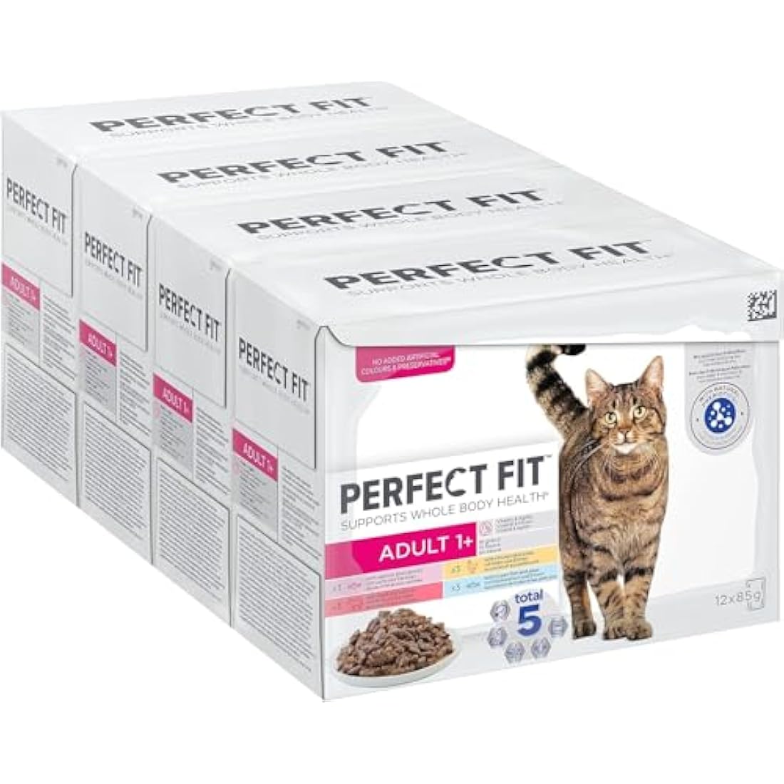 Perfect Fit 1+ Adult Mixed Selection in Sauce 48 Pouches, Complete Premium Wet Cat Food, Pack of 4 (12 x 85 g)