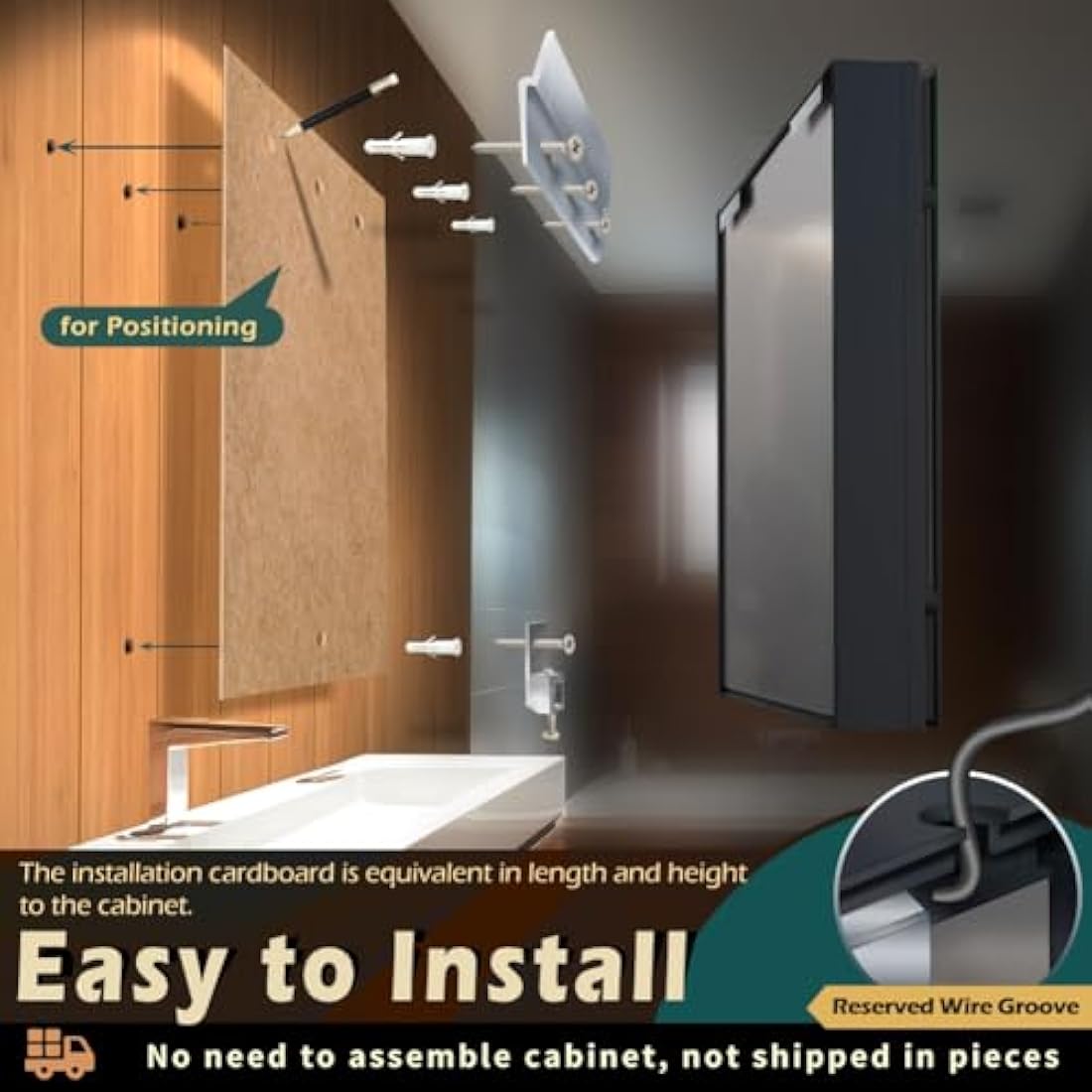 KWW 50 x 70 cm LED Lighted Bathroom Medicine Cabinet with Mirror, Defogger, Dimmer, 3 Color Light Makeup Mirror, Easy to Install, Wall Mounted Medicine Cabinet without Socket & USBs