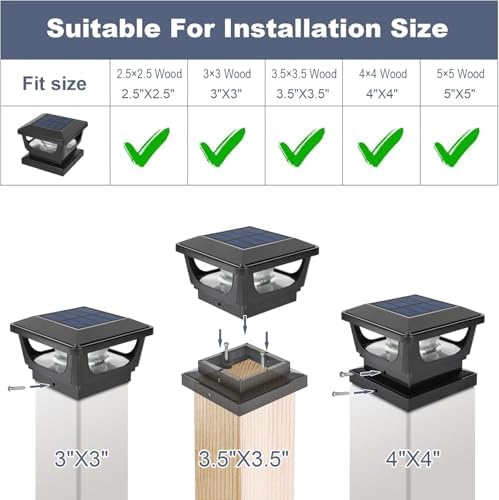 GEYUEYA Home Solar Post Lights,Warm White Solar Post Cap Lights Fence Post Lights Pathway Lights for 3x3 4x4 inch Wooden Posts Deck Cap Garden Yard Decoration-6 Packs