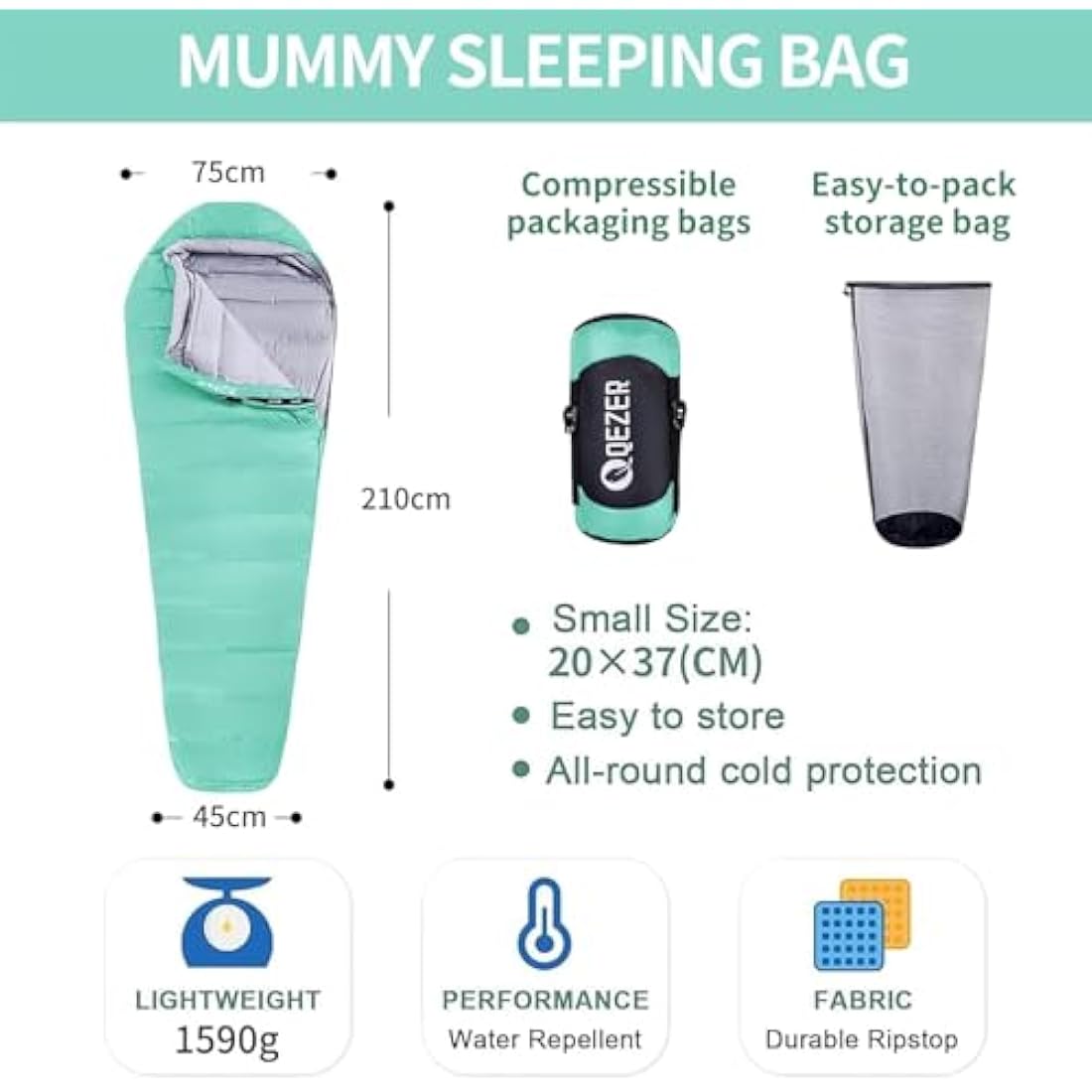 QEZER Down Sleeping Bag 4 Season, Lightweight Winter Sleeping Bag 0 Degree to -12 Degree C for Adults and Kid Camping, Hiking and Backpacking Outdoor Filled 600+FP Down
