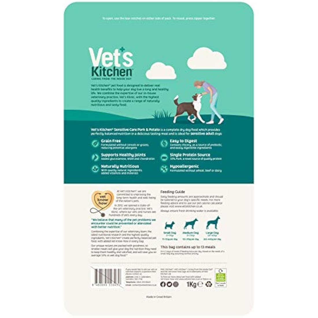 Vet's Kitchen Grain Free Dry Dog Food Pork & Potato, 6 kg