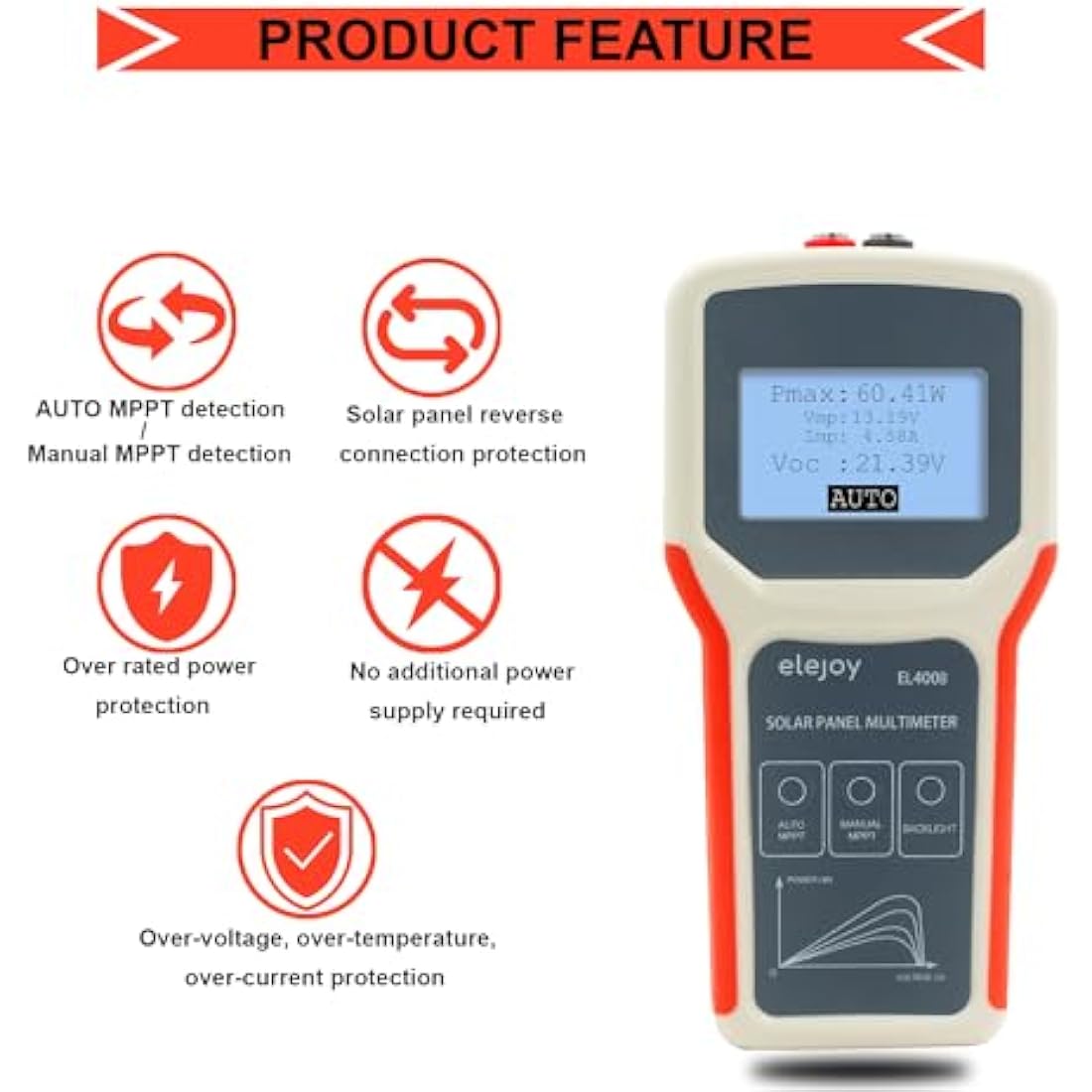 SolaMr 400W Solar Panel Smart Tester Auto/Manual MPPT Photovoltaic Panel Multimeter,Smart MPPT Open Circuit Voltage Troubleshooting Utility Tool for Solar PV Testing -EL400B