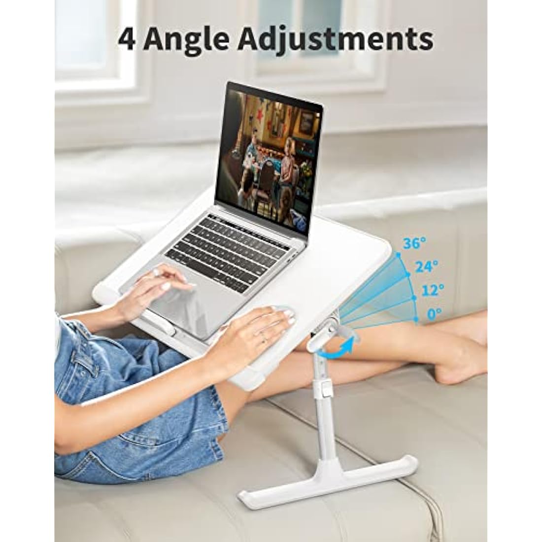 Laptop Bed Table, SAIJI 100% Eco-friendly wooden planks, Laptop Stand with Drawer, Folding Legs, 40kg Load, Angle Height Adjustable, Reading, Eating on Bed, Sofa, Laptop Lap Desk (White 23.6*12.6in)