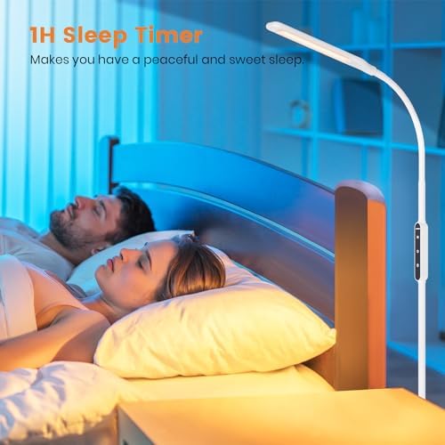 Lastar LED Floor Lamp, Reading Standing Lamps with Remote and Touch Control for Living Room, Bedroom, Office with 4 Color Temperature & 4 Brightness Levels, 60 min Timer & Memory Function (White)