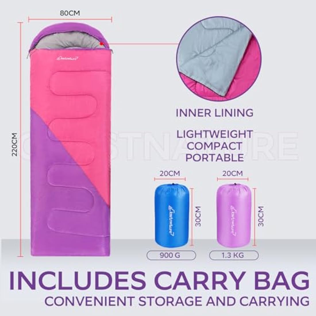 Clostnature Sleeping Bag for Adults and Kids - Compact Lightweight Sleeping Bag, 4 Season Ultralight Camping Sleeping Bag for Summer, Winter, Children, Girls, Boys - Storage Sack Included(Left Zipper)