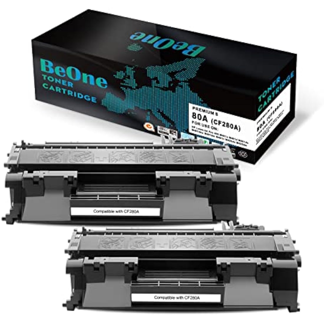 BeOne 2X 80A CF280A 80X CF280X Toner Cartridges Compatible for LaserJet Pro 400 M401a M401d M401dn M401dne M401dw M401n M425dn M425dw Printers (2 Black)