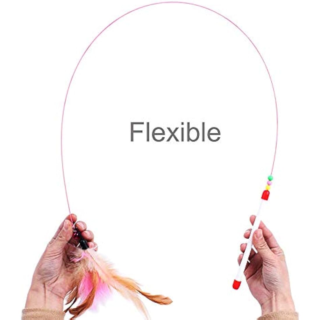 SLSON Feather Teaser Cat Toy, Interactive Cat Catcher and Exerciser Wand for Cats and Kitten Playing, with Feather, Bell and Flexible Wire