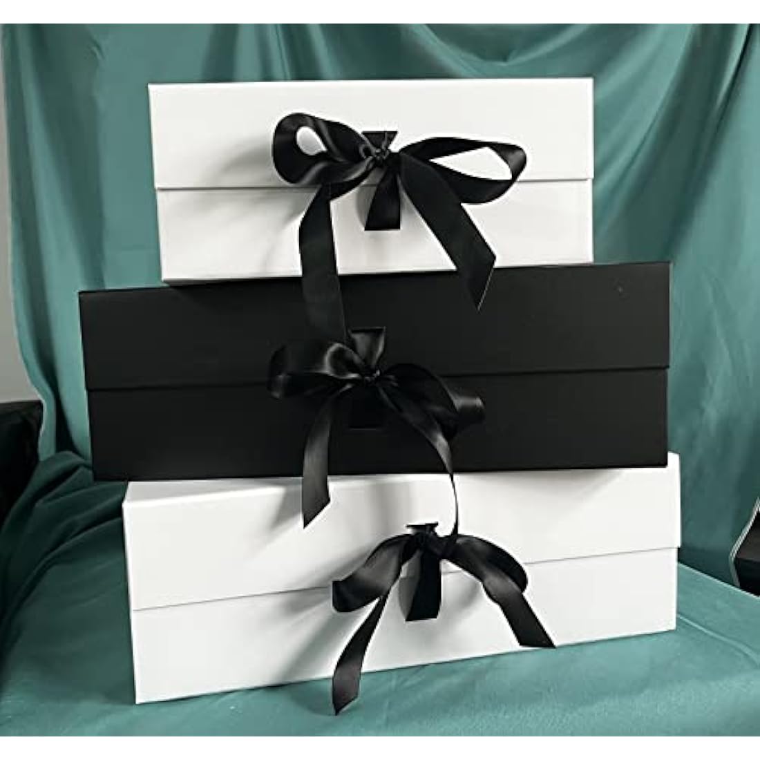 Black Gift Box 23.5 x17 x10 cm, Gift Box with Magnetic Lids and Silk Ribbon Specially Designed for Present Birthdays, Holidays, Anniversaries Gift Packaging