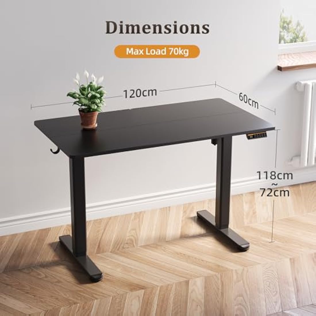 Claiks Electric Standing Desk, Adjustable Height Stand up 120x60 cm Sit Stand Home Office Desk with Splice Board, Black Frame/Black Top
