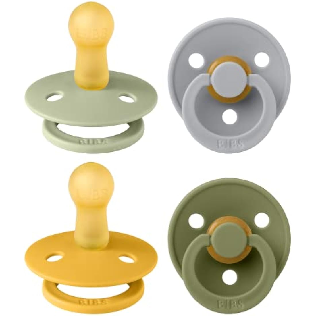 BIBS Dummies Colour 4-Pack, BPA Free Dummy Pacifier, Round Nipple Soothers, Natural Rubber Latex, Made in Denmark. 6-18 Months (Pack of 4), Green Garden Lush