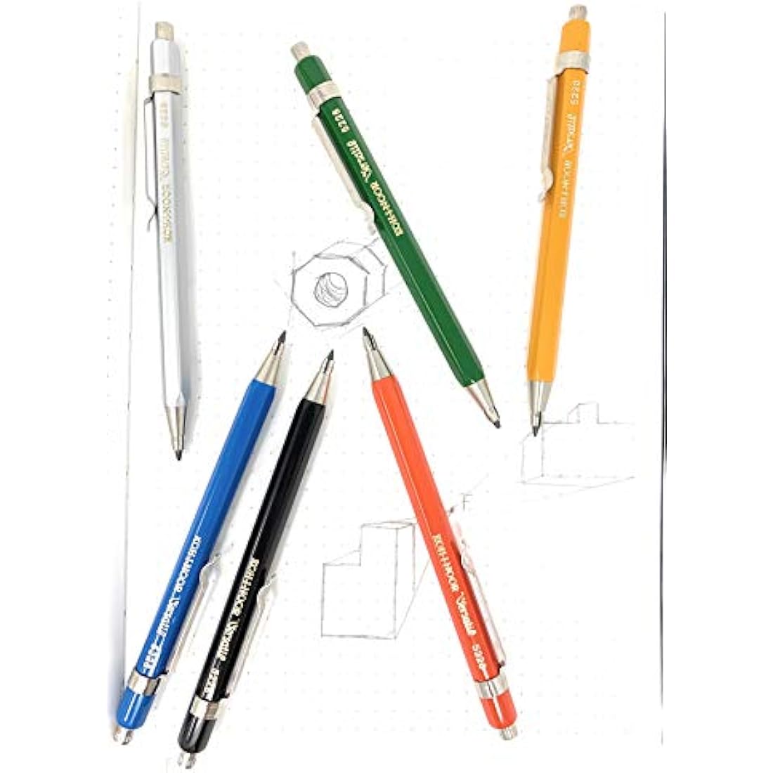Clutch Pencil Mechanical Pencil Short 2 mm Thick Lead Koh-I-Noor Set of 6 with Leads