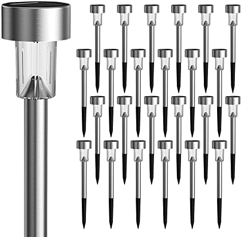 GIGALUMI Solar Lights Outdoor Garden Waterproof,24 Pack,Stainless Steel LED Solar Garden Lights for Patio, Lawn, Yard and Landscape Decor, Cold White