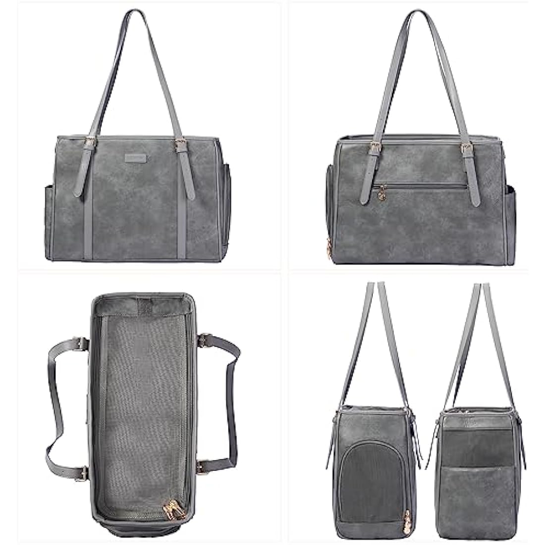 Lasaviin Fashion Dog purse Pet Carrier Leather Bag for Small Dogs Cats Puppy, Portable Tote Bag Airline Approved Soft-Sided Carriers (Grey)