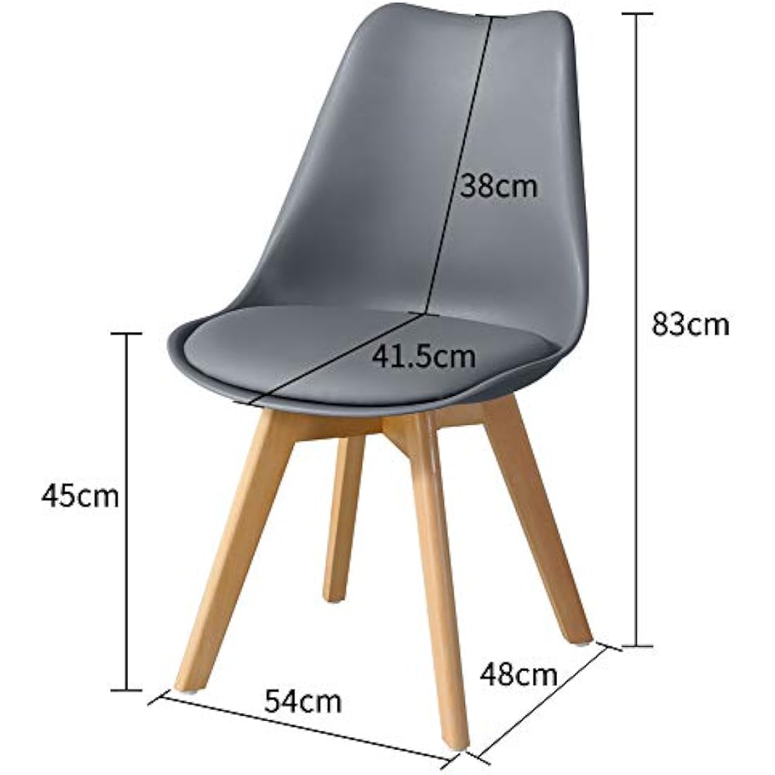 CLIPOP Grey Dining Chairs Set of 2 Upholstered Kitchen Chair with Wooden Legs and Soft PU Seat, Retro Lounge Corner Chair for Office Lounge Kitchen Furniture