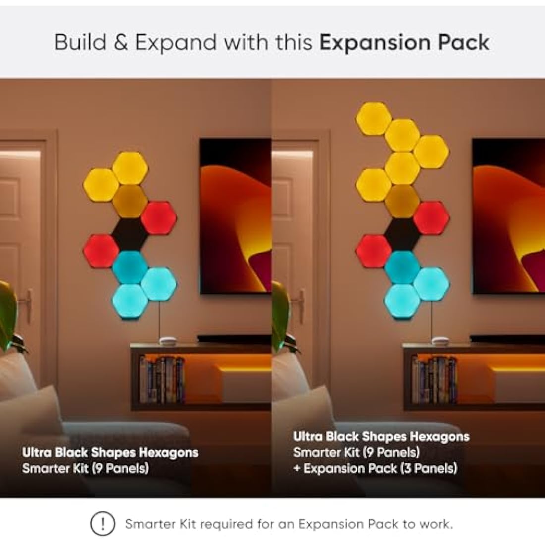 Nanoleaf Shapes Ultra Black Triangle Expansion Pack, 3 Additional Smart Light Panels LED RGBW - Modular Wi-Fi Colour Changing Wall Lights, Works with Alexa Google Assistant Apple Homekit