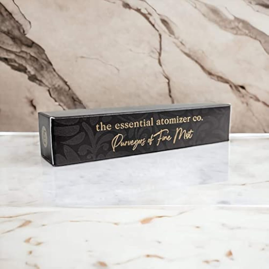 The Essential Atomizer Co Faux Croc Refillable Perfume Fragrance Travel Atomiser inc funnel & box (Black w Gold Metal)