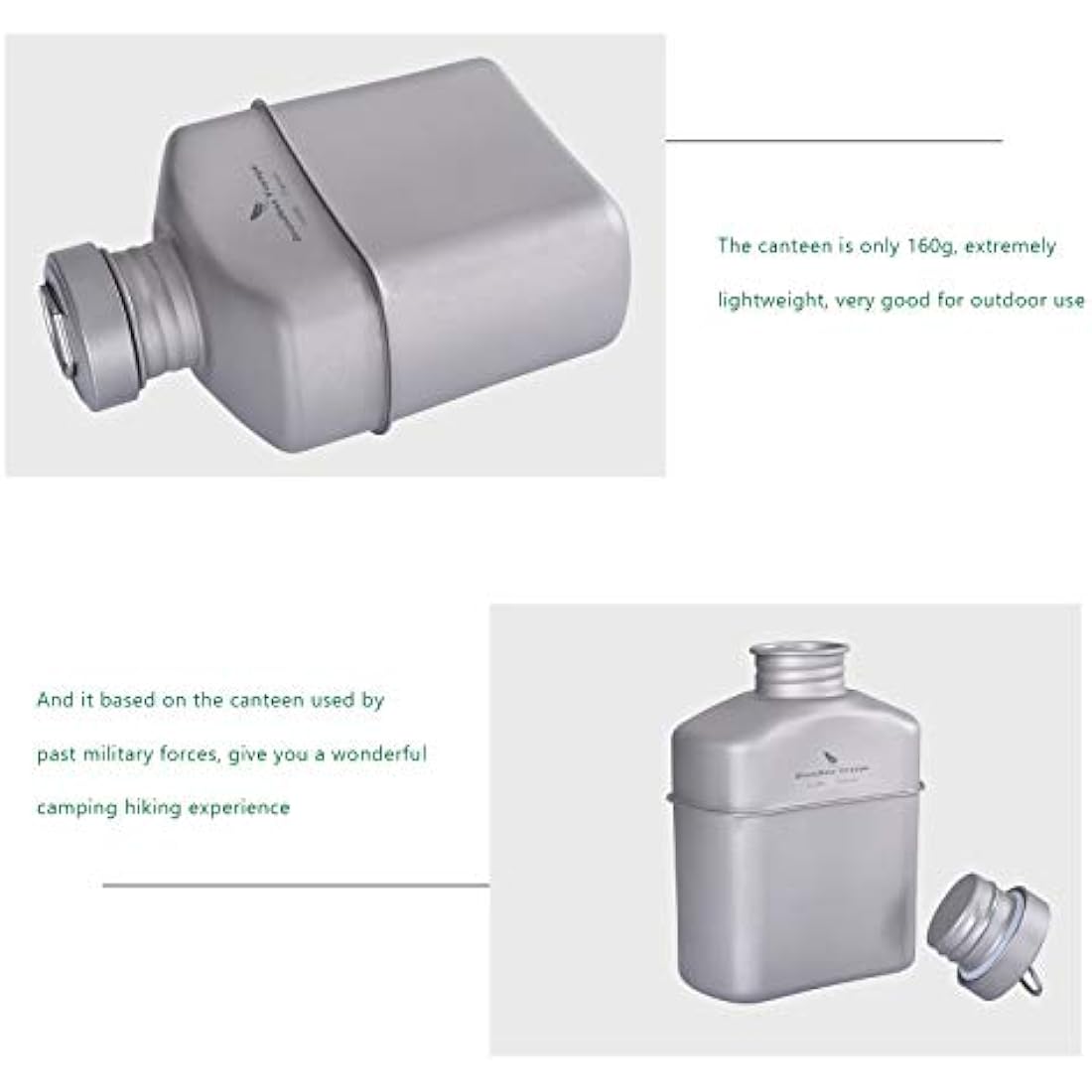 Boundless Voyage Titanium Military Canteen with Carry Bag Outdoor Camping Big Capacity Water Bottle Cup Pot Mess Kit 1100ml Ti15158A