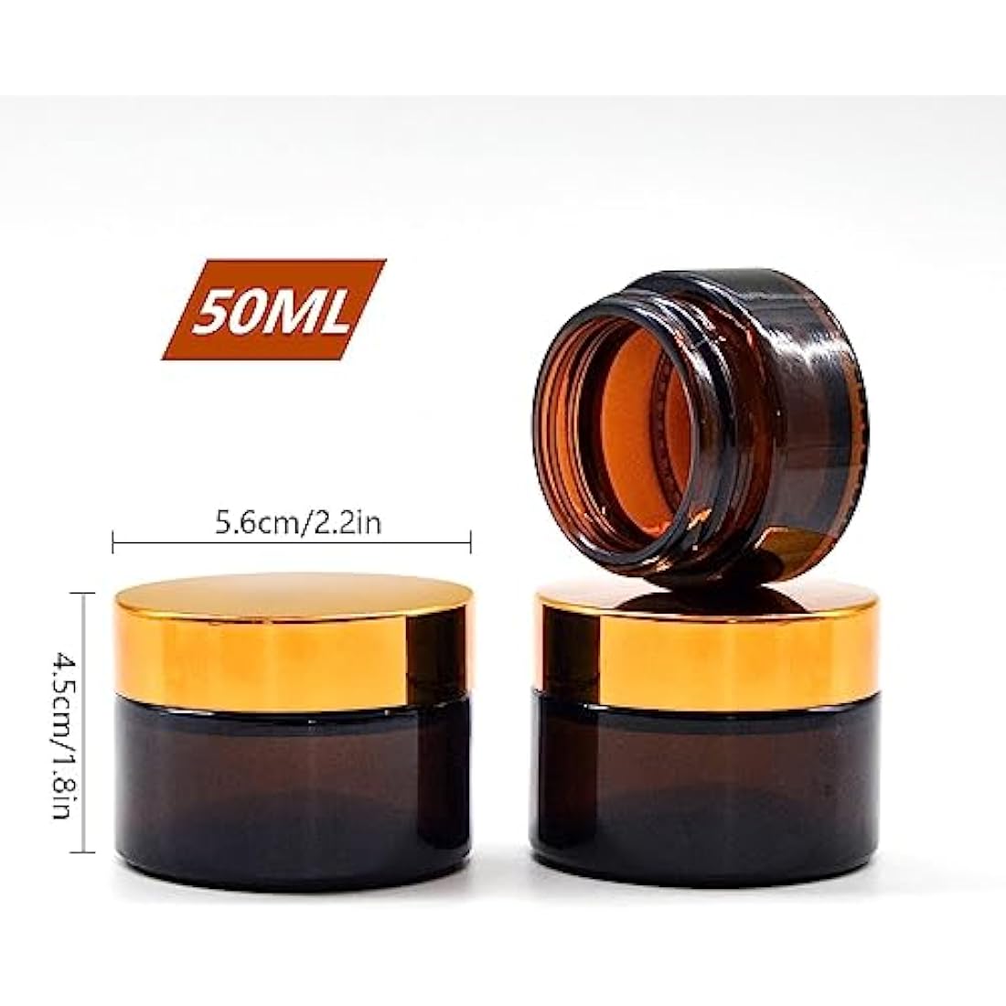 6 Pcs Amber Glass Jars, Refillable Small Glass Jars with Lids, 50ml Travel Pots for Storage Homemade Facial Cream Lotion Ointment