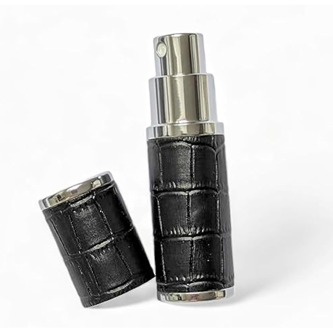 The Essential Atomizer Co. Black & Silver Faux Croc 10ml Refillable Perfume or Aftershave Travel Atomizer. Supplied with Filling Funnel & Gift Box