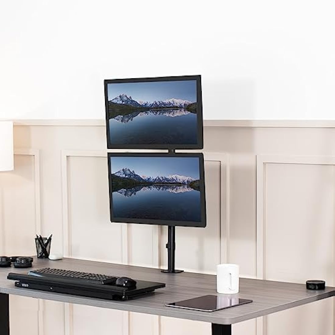 Vivo Dual LCD Monitor Desk Mount Stand Heavy Duty Stacked, Holds Vertical 2 Screens up to 32" (STAND-V002T)