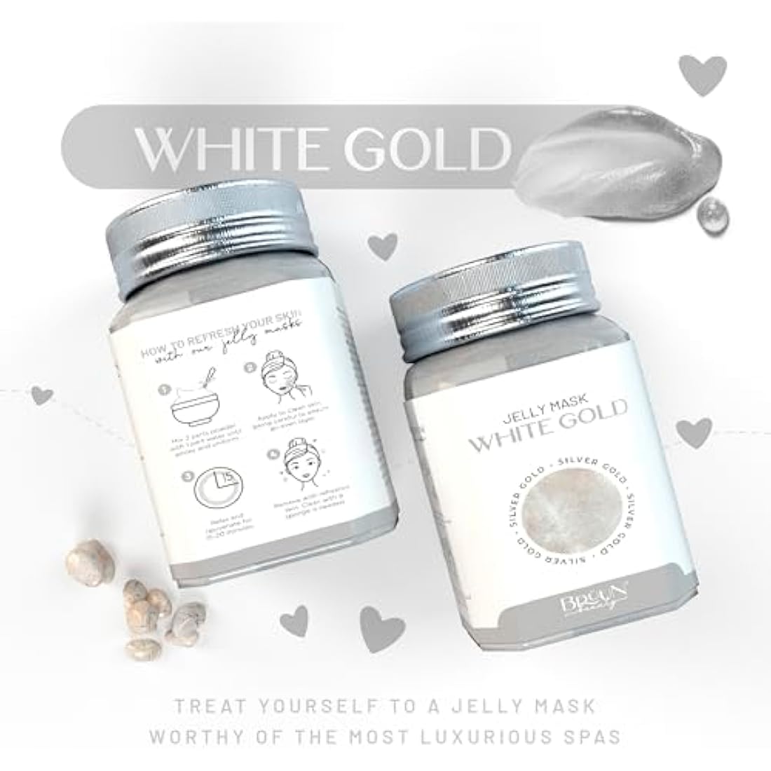 BRÜUN Jelly Mask Jar White Gold Glycolic AC AHA Peel-Off Face Care Rubber Mask | 23 fl oz Skin Care Moisturizing Gel Mask Jar Spa Set