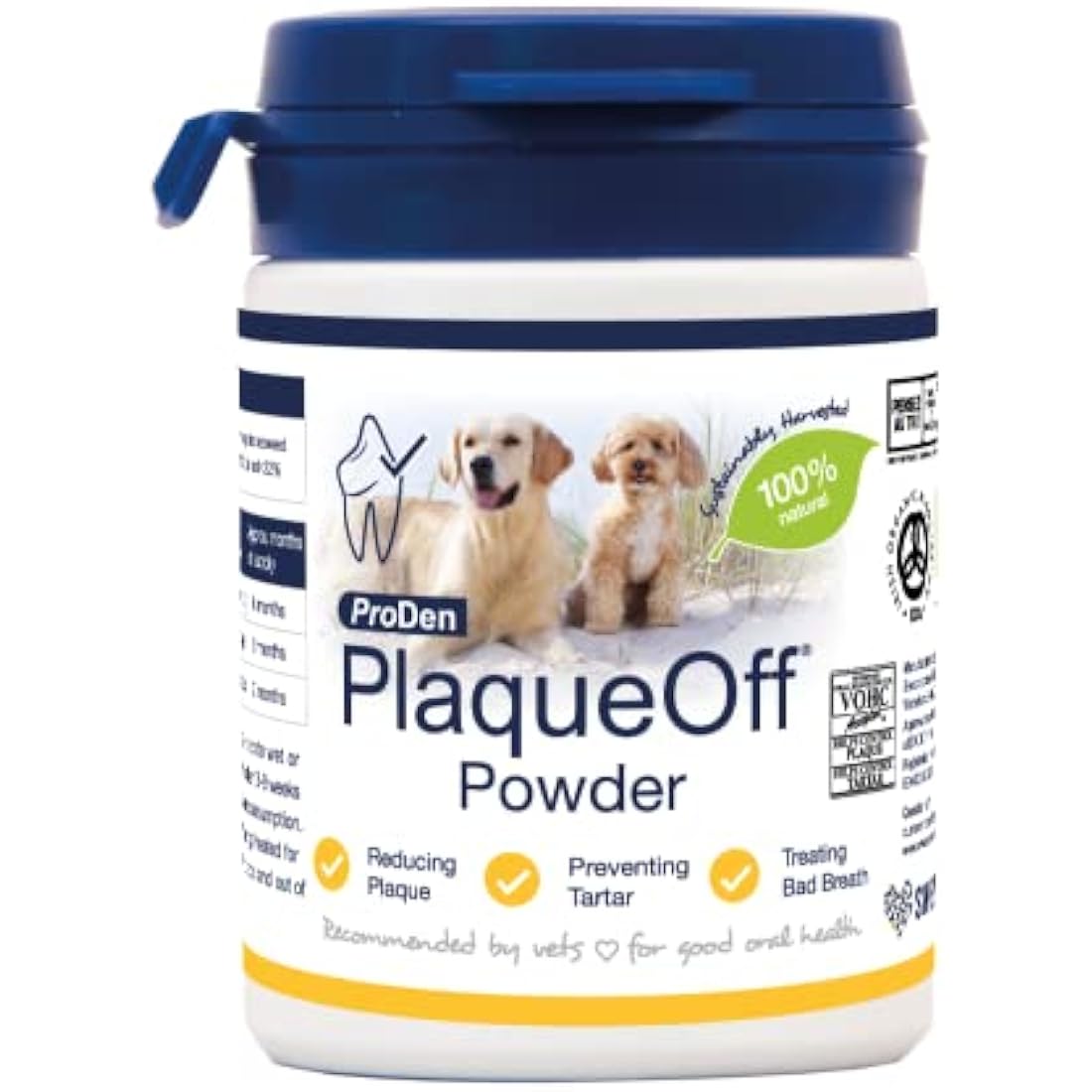ProDen PlaqueOff Powder for Dogs & Cats, Tartar & Bad Breath Remover 100% Natural Teeth Cleaner and Plaque Remover 60 g