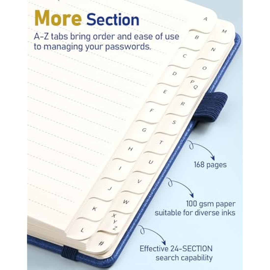 WEMATE Spiral Password Book with Alphabetical Tabs, Small Password Keeper Book for Seniors, Internet Password Notebook Hardcover Password Journal logbook – 12 x 15cm (Navy Blue)