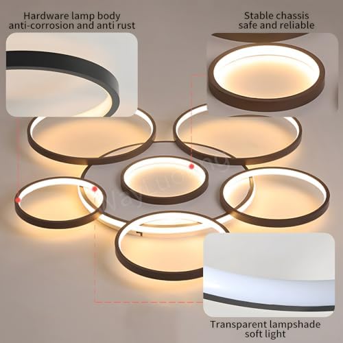 LED Ceiling Light | Modern 7-Rings Living Room Ceiling Lamp | black Round Circle 120W/Ø110cm | Bedroom Ceiling Lamps Fixture | 2800K-6000K Dimmable With Remote Control | Restaurant Indoor Ceiling Lamp