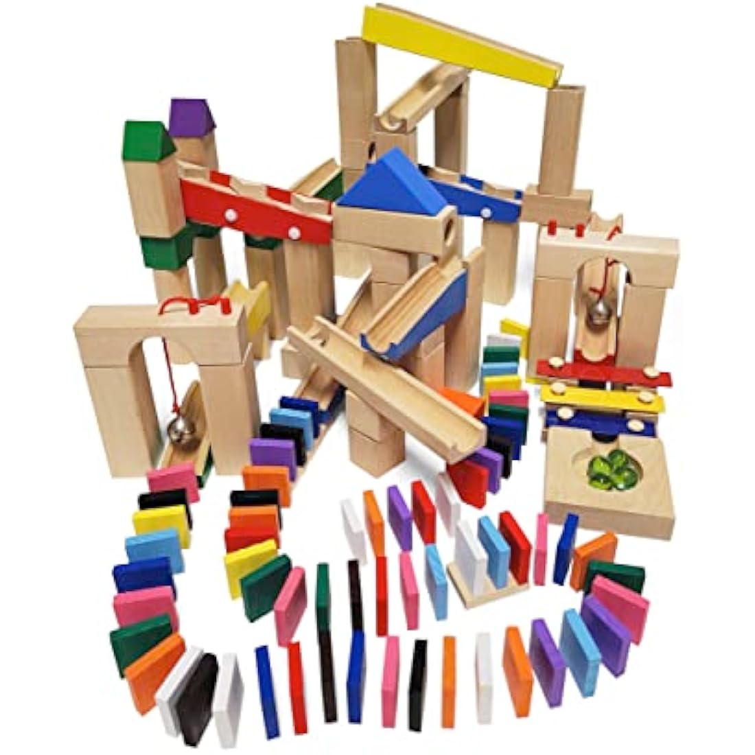 Calmado - 200 pcs Marble Run Wooden Set/Ball Track Set for Kids/Girls/Boys Made of Beech Wood + Bag + Instructions