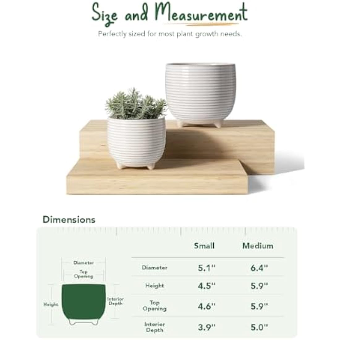 LE TAUCI Ceramic Plant Pots, 12 + 16 cm Footed Pots for Plants, Cute Modern Flower Pots for House and Office, Small Indoor Planters with Drainage, Reactive Glaze White