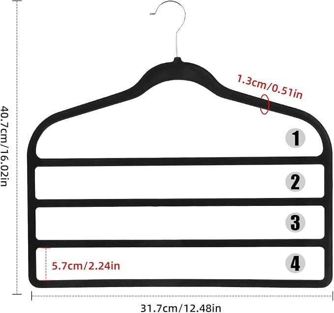 4 Pack Velvet Trouser Hangers Space Saving 4-Layer Hangers for Trousers