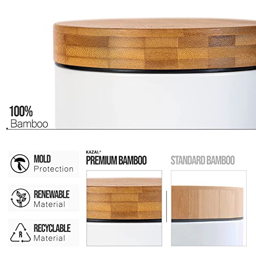 Kazai. 3L Designer Bathroom Bin | Superior Bamboo | Soft Closing | Anti-Finger | White