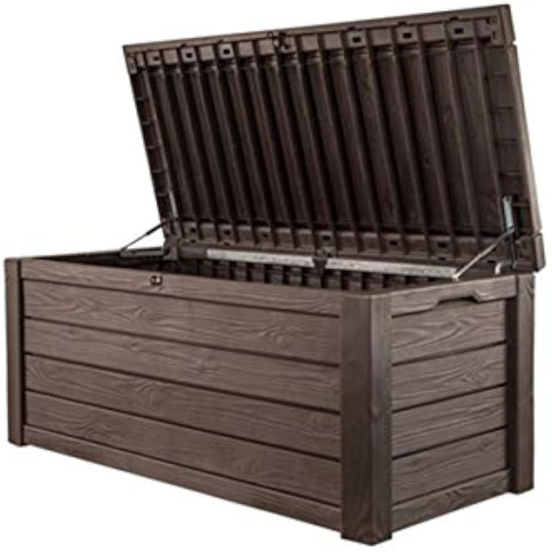 Keter Westwood 570L Outdoor 75% recycled Garden Furniture Storage Box Brown Wood Panel Effect ; Fade Free ; All Weather Resistant ; Safe and Secure ; Zero Maintenance ; 2 year Warranty