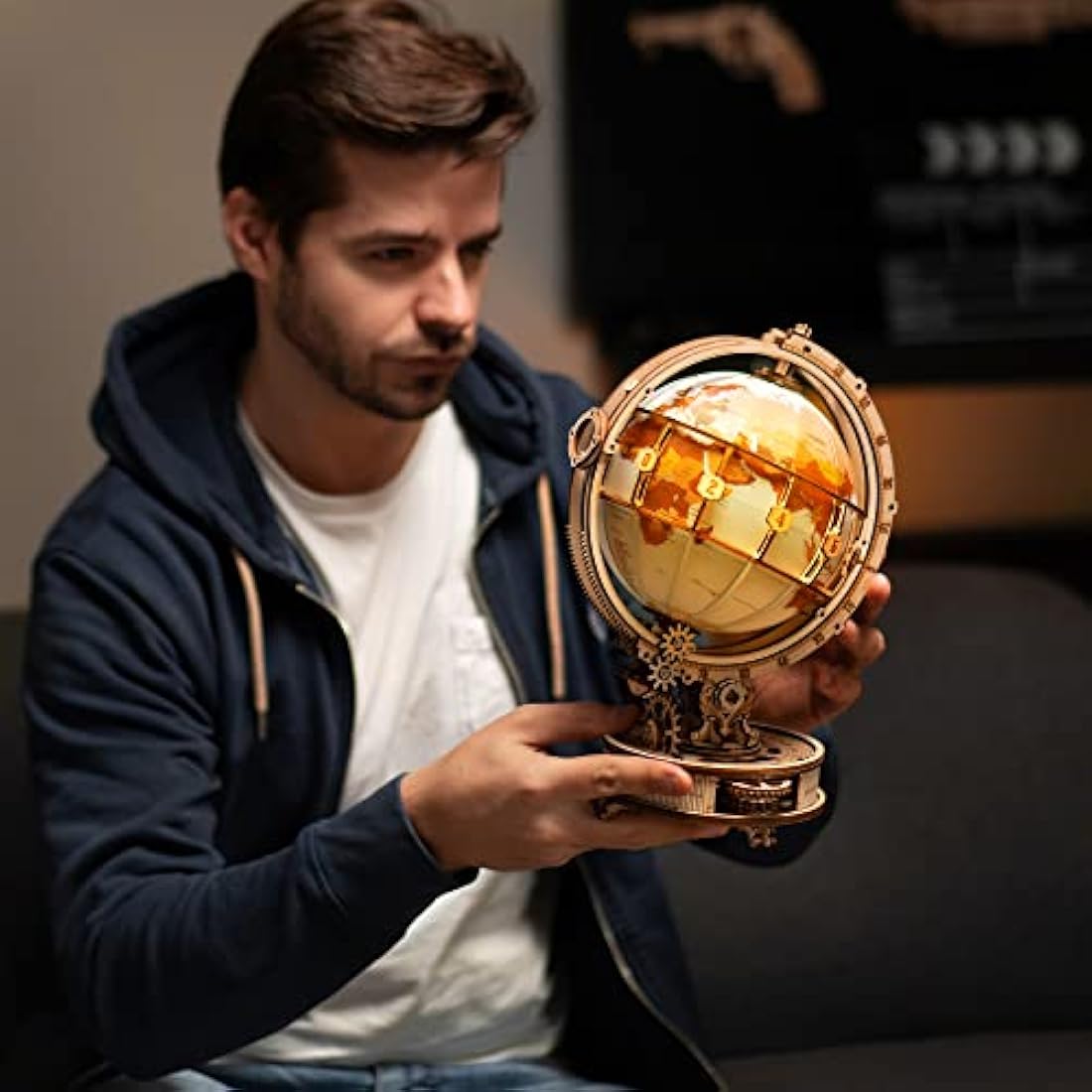 ROBOTIME 3D Puzzle Wooden Luminous Globe, Model Kits for Adult to Build, Mechanical Building Construction Jigsaw Craft, Ideal Festival Gift Sets