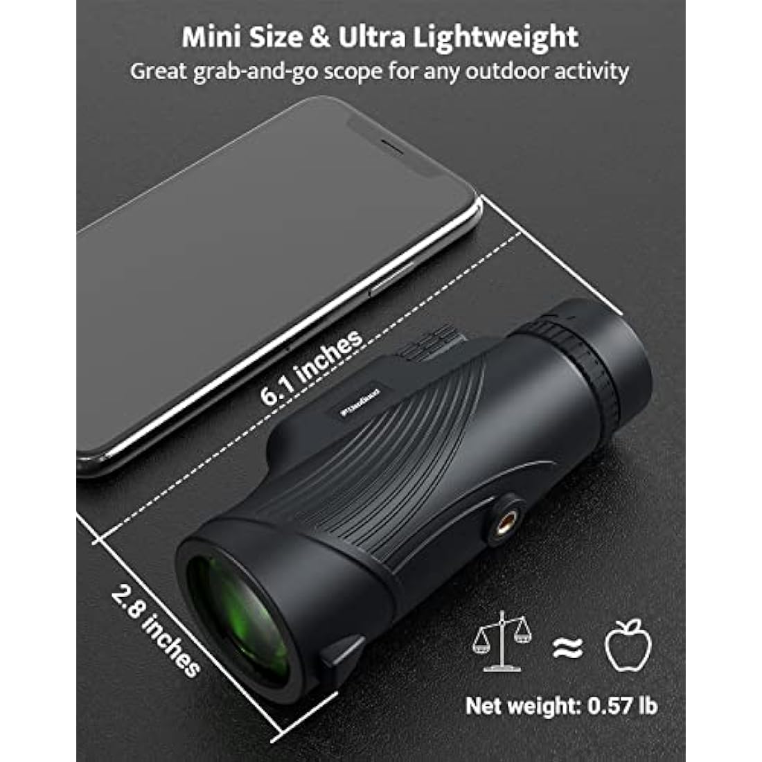 Usogood 10X42 Monocular Telescope High Power, Monoculars for Adults with BAK4 Prisms and FMC Lens, Compact Waterproof Monocular for Bird Watching Hiking Camping with Hand Strap Black