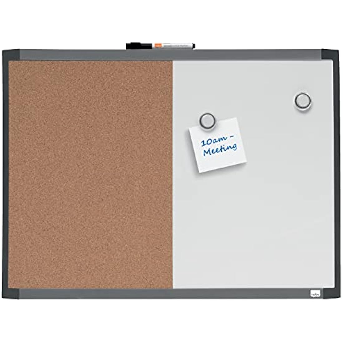 REXEL Small Magnetic Whiteboard & Cork Notice Board Combo, Assorted Two Tone Trim, Dry Wipe, Wall Mountable, Integrated Pen Clip, Home/Office, 585 x 430 mm, 1903784