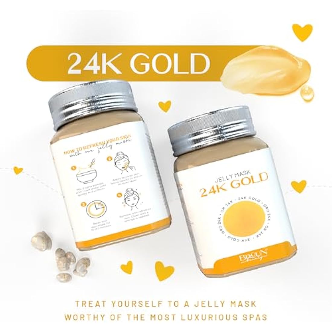 BRÜUN Peel-Off 24K Gold Jelly Mask for Face Care – A 23 fl oz Rubber Mask Jar for 30 to 35 Treatments – A Skin Care Moisturizing Gel Mask of Spa Set for Men, Women and Adults