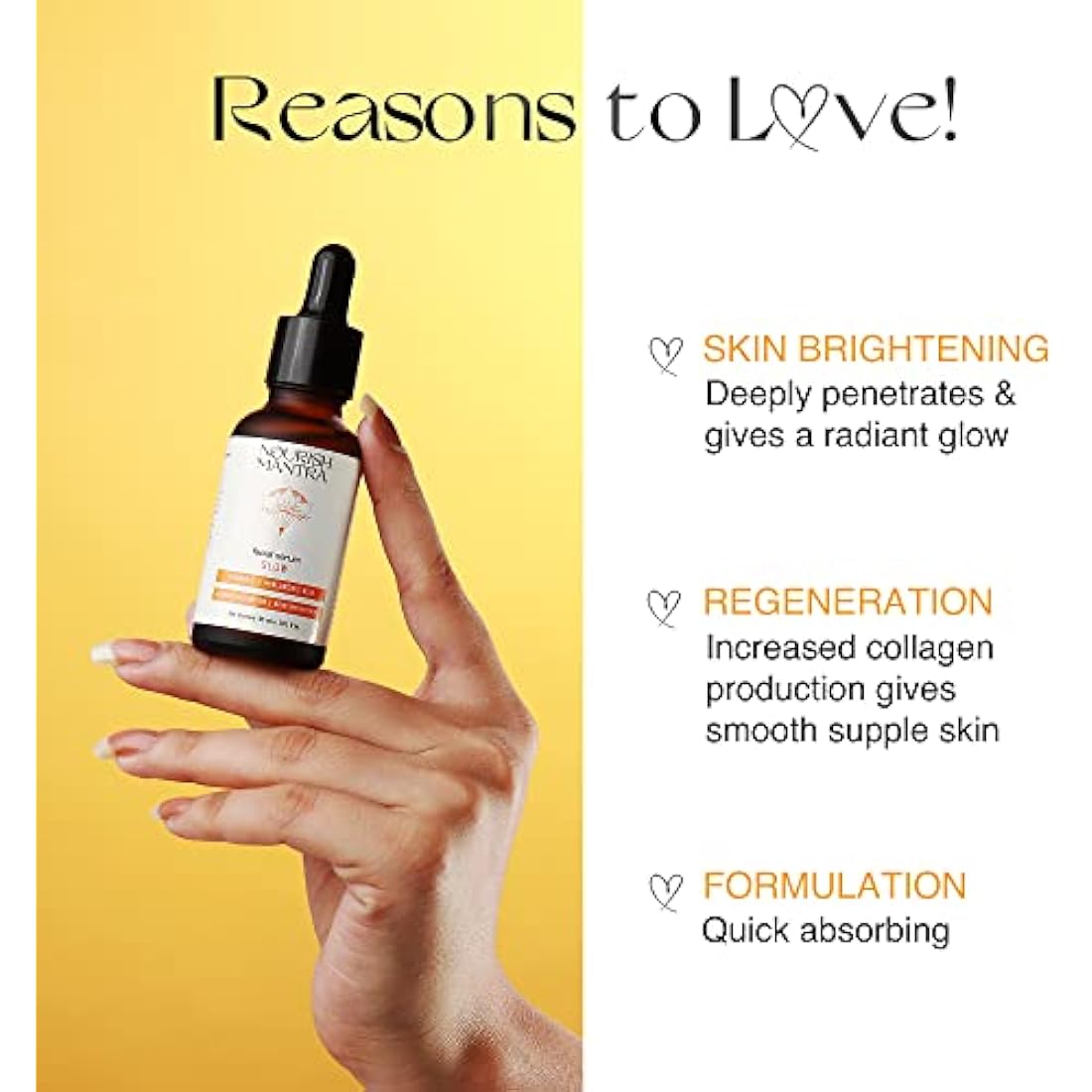 Nourish Mantra Glow Facial Serum, Vitamin C and Hyaluronic Acid, Skin Brightening, 30ml